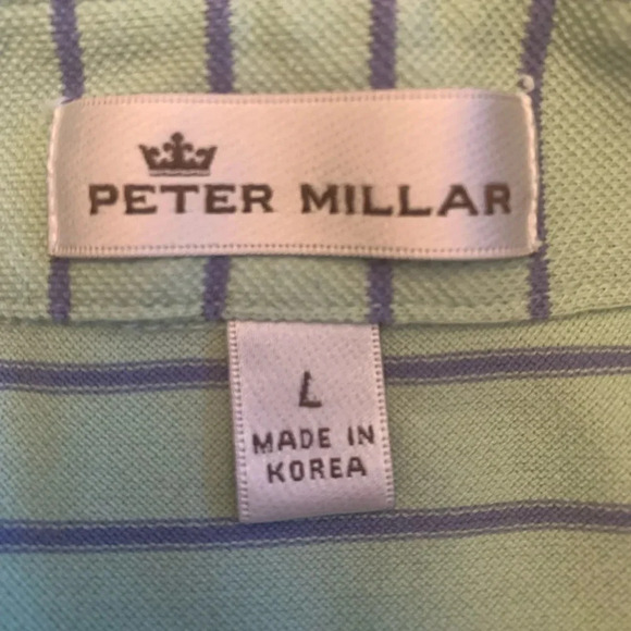 Peter Millar Crown Button Down Short Sleeve Shirt Striped Green Polo Size L - Picture 4 of 6